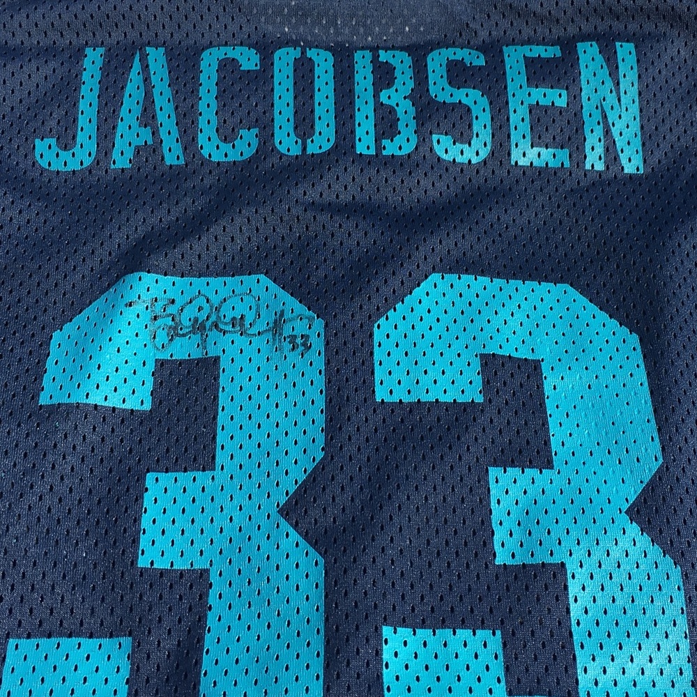 Bucky Jacobsen game worn & signed jersey vintage blue mesh